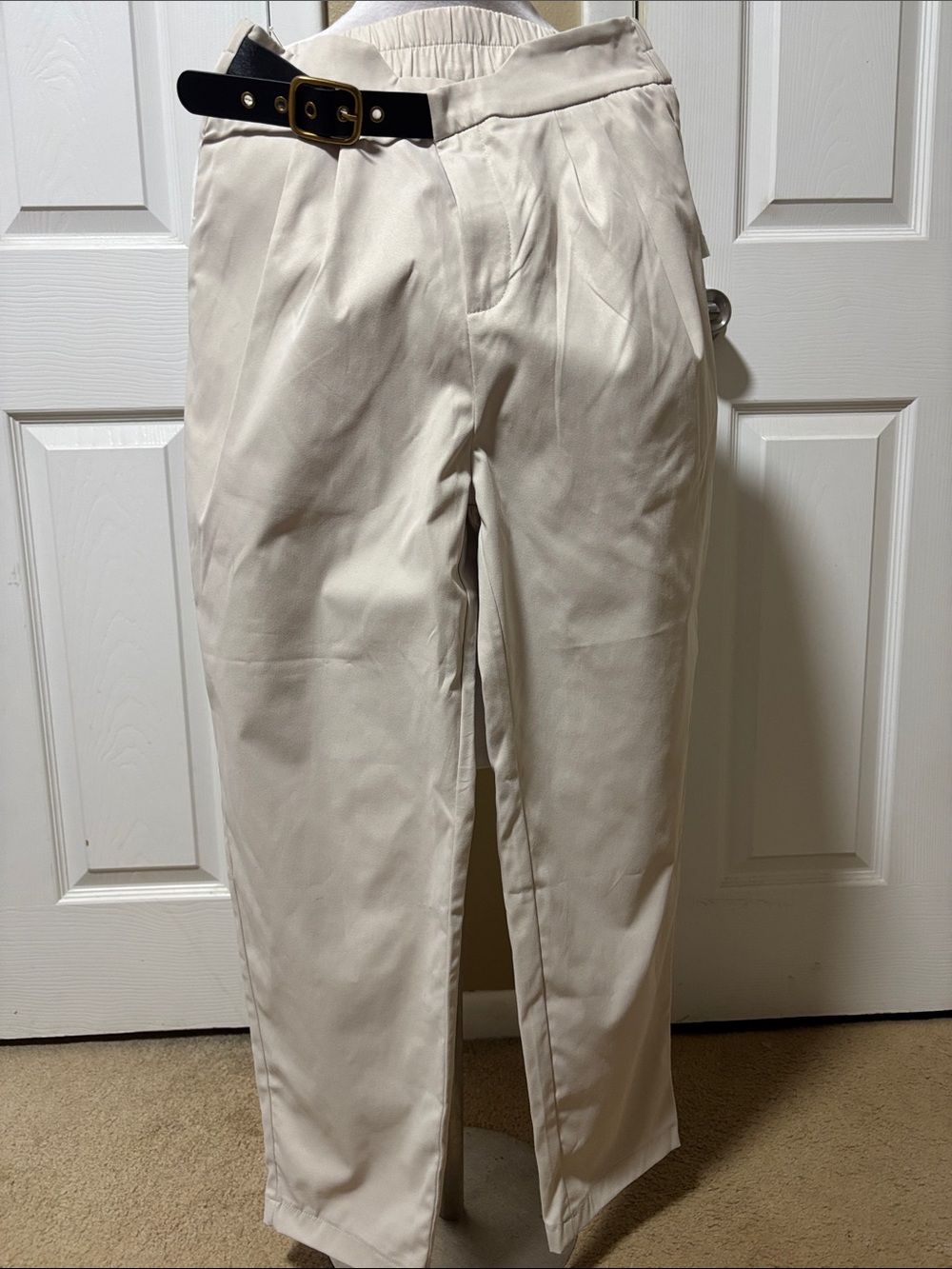 High-Waist Cream Pleated Trousers for Women